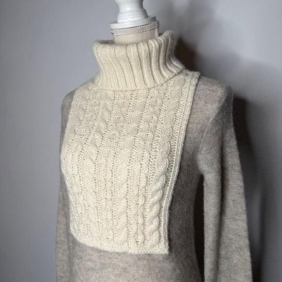 Tory Burch Gretchen Mixed Knit Turtleneck Sweater Cream Size S - Picture 2 of 8